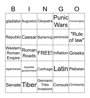 Rome Bingo Card