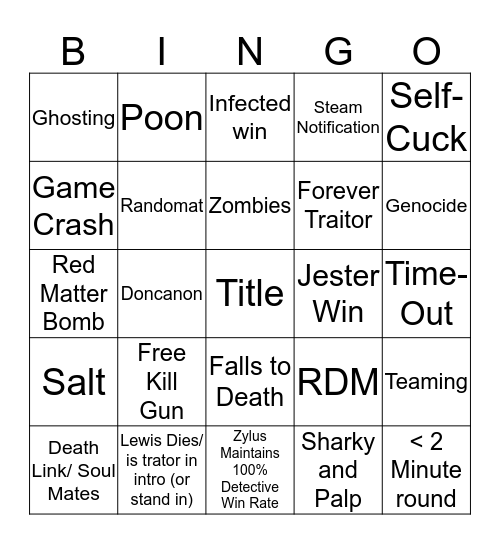 Yogscast TTT Bingo Card