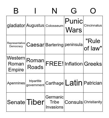 Rome Bingo Card