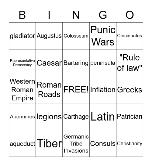 Rome Bingo Card