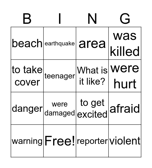 When the Ground Shakes Bingo Card