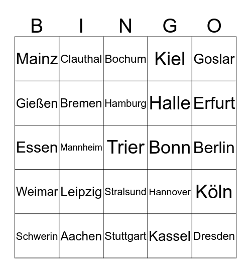 Städte Bingo Card