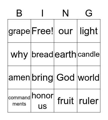 Blessings Bingo Card
