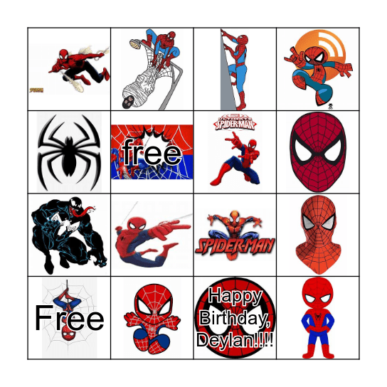Spiderman Bingo Card