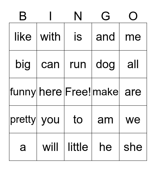 Pre-Primer Weeks 1-6 Bingo Card