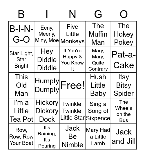 Name That Nursery Rhyme, Baby! Bingo Card