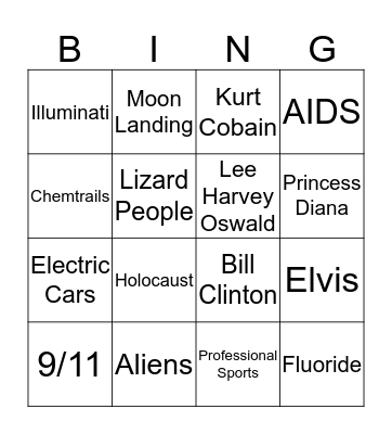 Conspiracy Theories Bingo Card