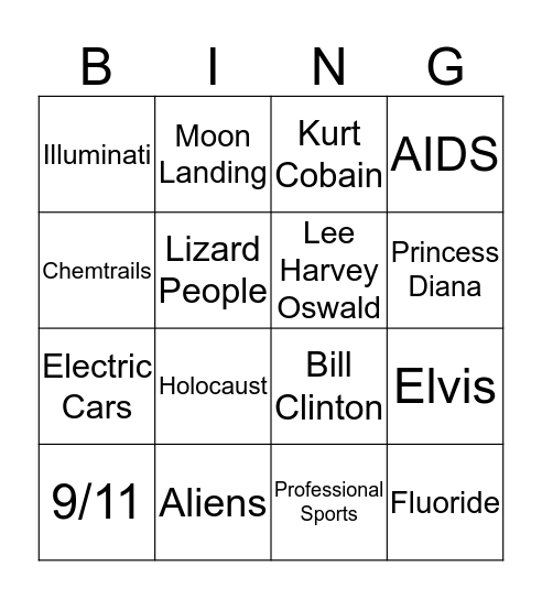 Conspiracy Theories Bingo Card