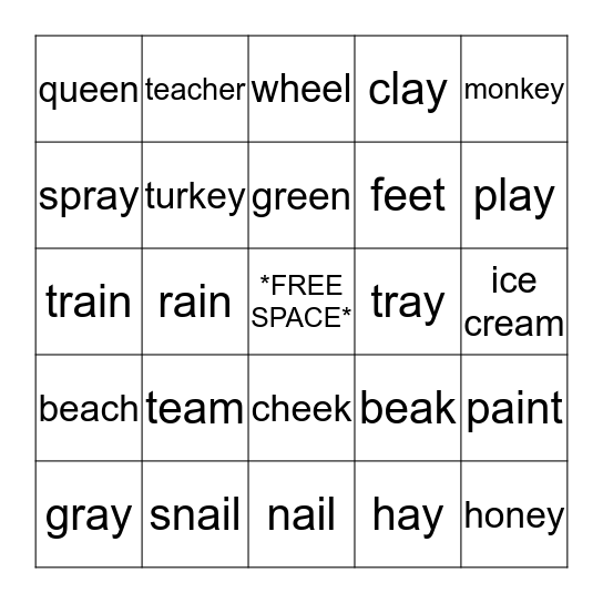 Vowel Team Bingo Card