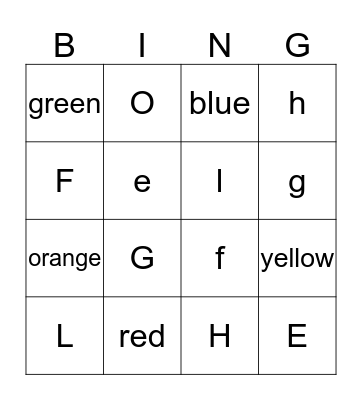 Beginner Bingo (Color Words and Letters) Bingo Card
