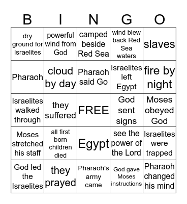 Israelites Left Egypt Bingo Card