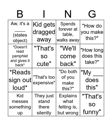 Craft Show Bingo Card