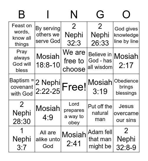 Book of Mormon Bingo Card