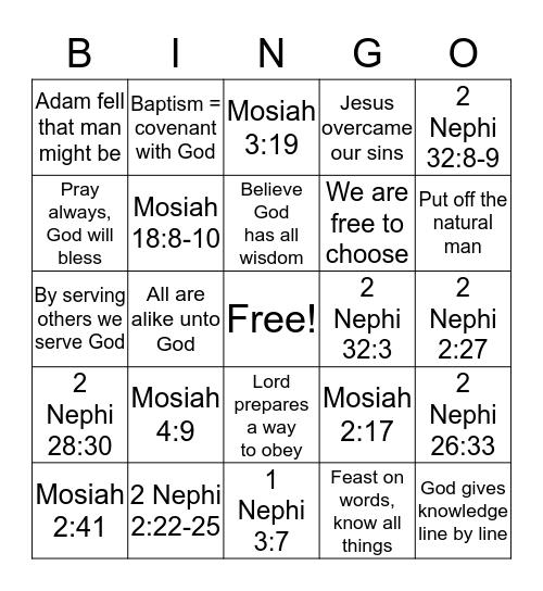 Book of Mormon Bingo Card