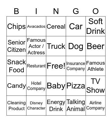 Super Bowl LIV Bingo Card