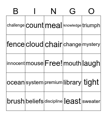 Spelling Words Bingo Card
