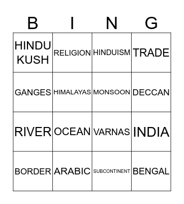 Ancient India Bingo Card