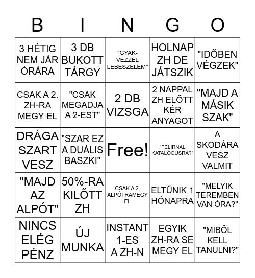 Krinya Bingó Bingo Card