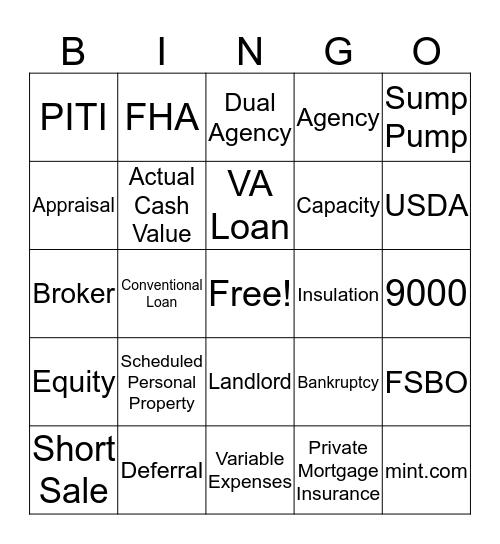 F-M Homebuyer Bingo Card