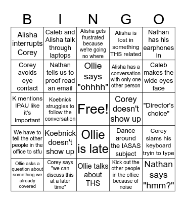 Tech Officer Meetings Bingo Card