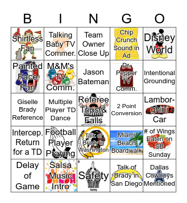 Youth Group's Super Bowl Bingo Card