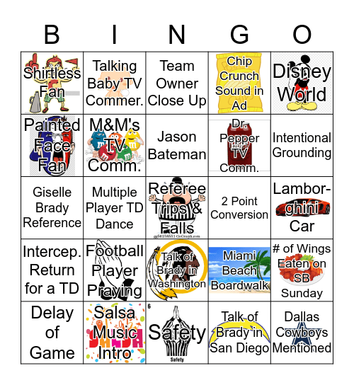 Youth Group's Super Bowl Bingo Card
