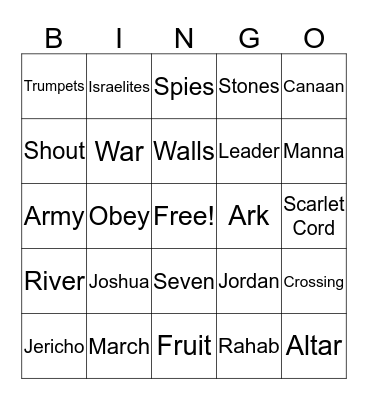 Joshua and the Battle of Jericho Bingo Card