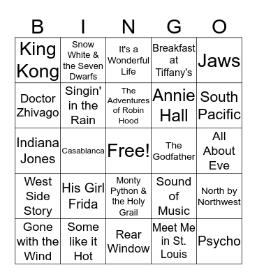 A Day at the Movies Bingo Card