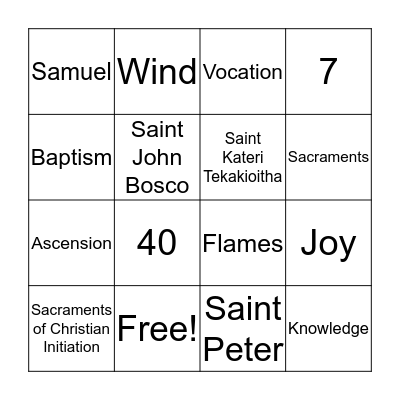 Religious Education Bingo Card