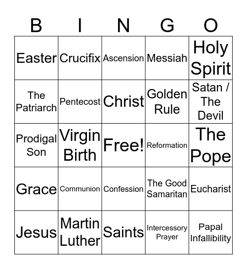 Christianity Bingo Card