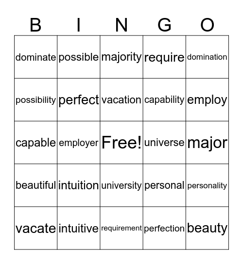Suffix BIngo Card