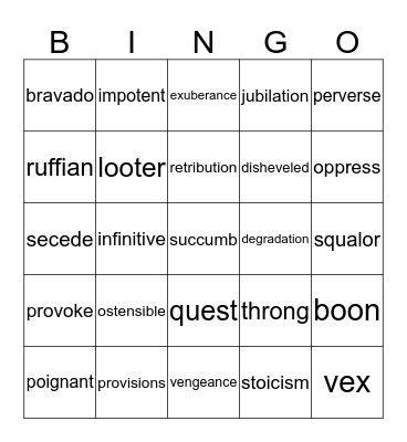 Vocabulary Bingo Card