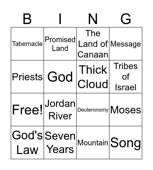 Moses' Farewell Bingo Card