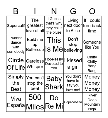 Ruffle's Juke Box  Bingo Card
