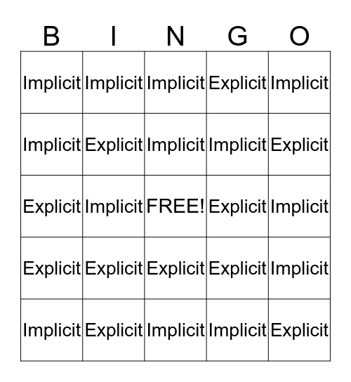 Explicit and Implicit Questions Bingo Card