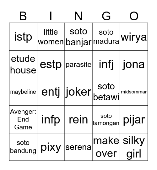 riri's Bingo Card