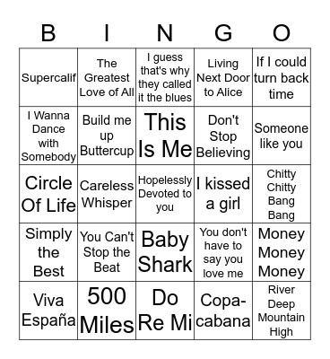 Ruffle's Juke Box Bingo Card