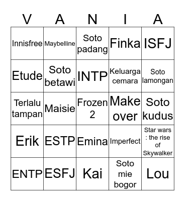 THEPERSONA Bingo Card