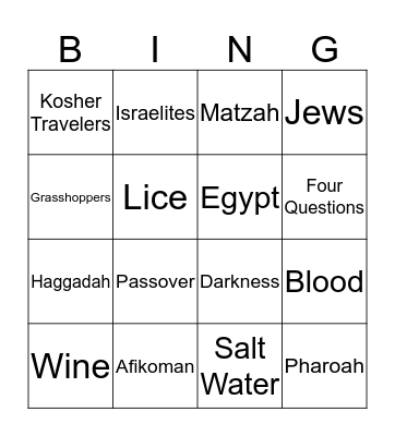 PASSOVER BINGO!!  Bingo Card