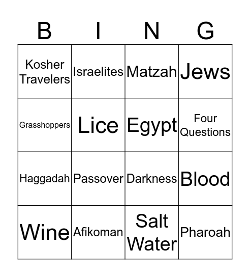 PASSOVER BINGO!!  Bingo Card