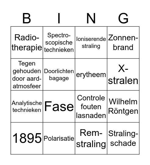 Röntgenstraling Bingo Card