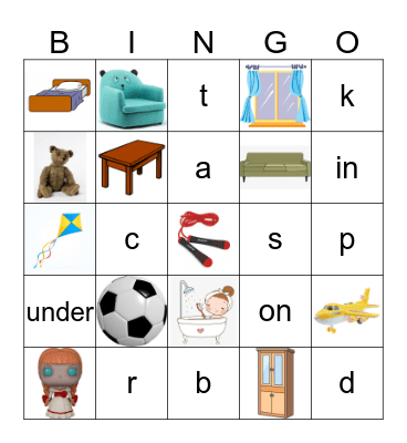 House, Toys, Prepositions Bingo Card