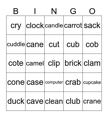 Hard C Words Bingo Card