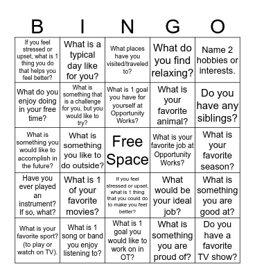 Get To Know You Bingo Card