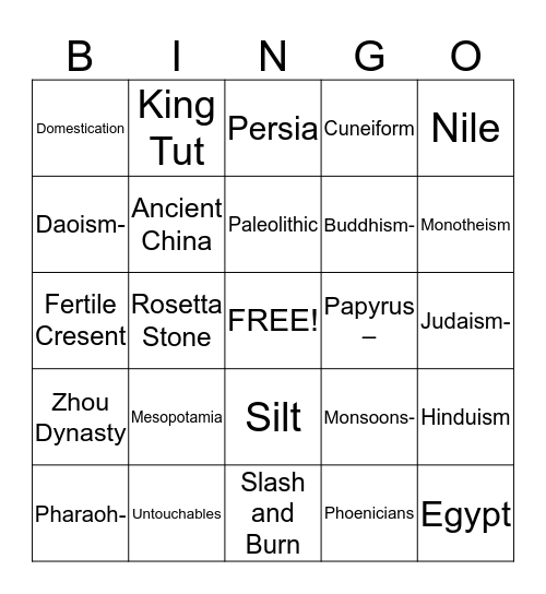 World History Card 1 Bingo Card