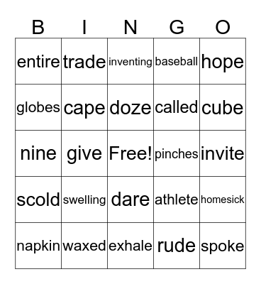 Unit 6 BINGO: Real Words Bingo Card