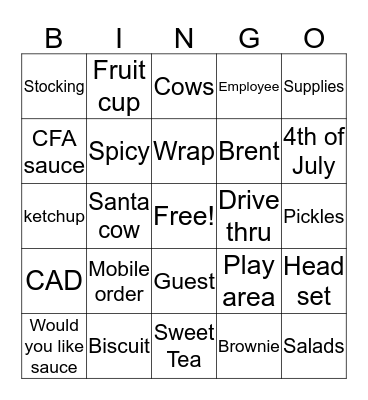 Chick-fil-A Bingo Card