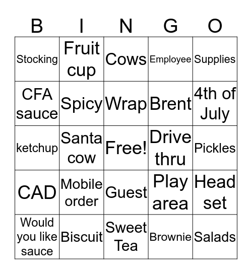 Chick-fil-A Bingo Card