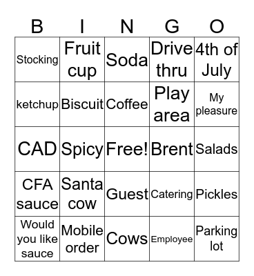 Chick-fil-A Bingo Card