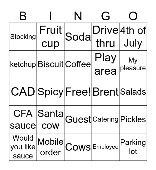 Chick-fil-A Bingo Card